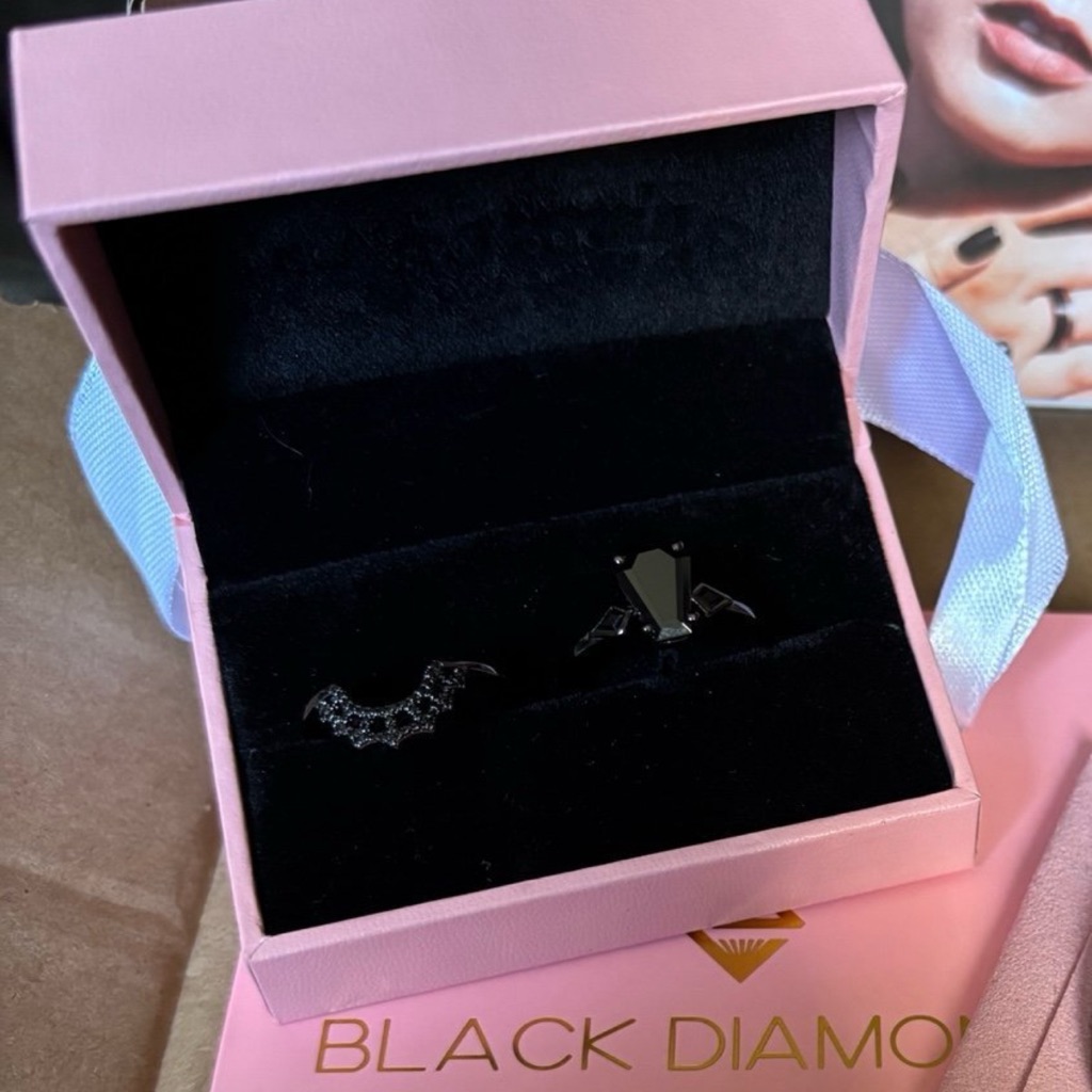 New Coffin Cut Diamond Spider Web Gothic Wedding Ring Set Size 9
